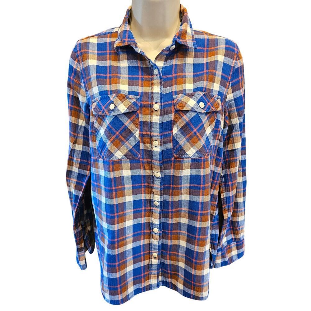 J Crew Boyfriend Shirt in Cerulean Plaid Button Front Blouse Size 4 flannel EUC